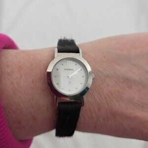 VTG 90s Fossil & Nordstrom Minimalist Watch - Black Cowhide Band